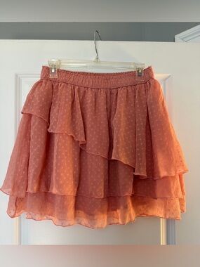 Abercrombie & Fitch Pink Tiered Ruffle Mini Skirt Flowy Elastic Waist size L
